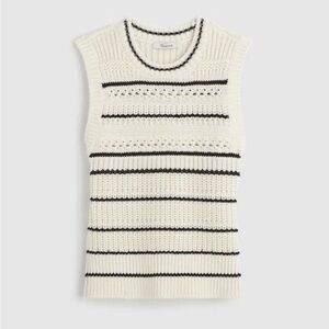 Madewell Tipped Stitch Femme Ellis Cream&Black 100% Cotton Striped Knit Vest, Sm
